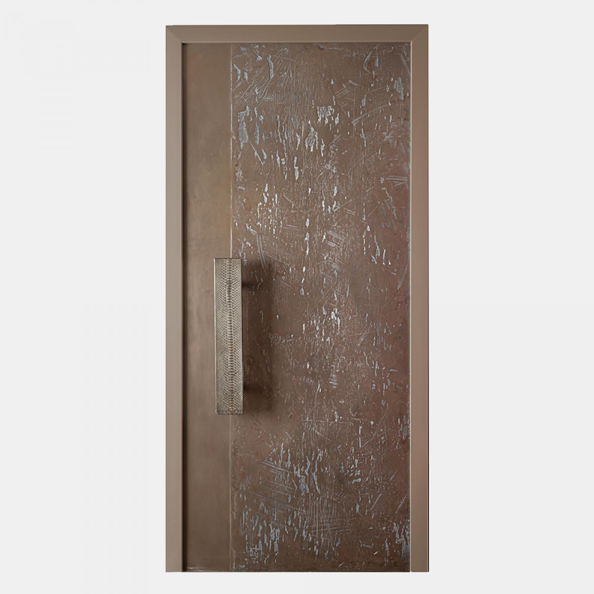 Puerta de entrada de PVC con vidrio vertical estrecho